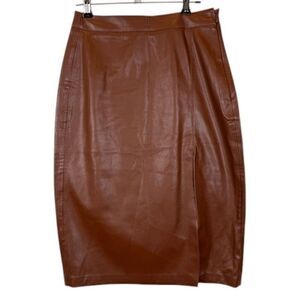 Jason Wu Faux Leather Pencil Skirt Cognac Brown Offset front slit Size XS